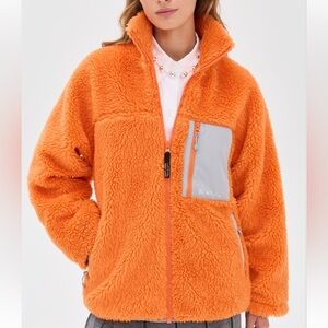 Sandy Liang Vibrant Orange Teddy Jacket with Gray Details